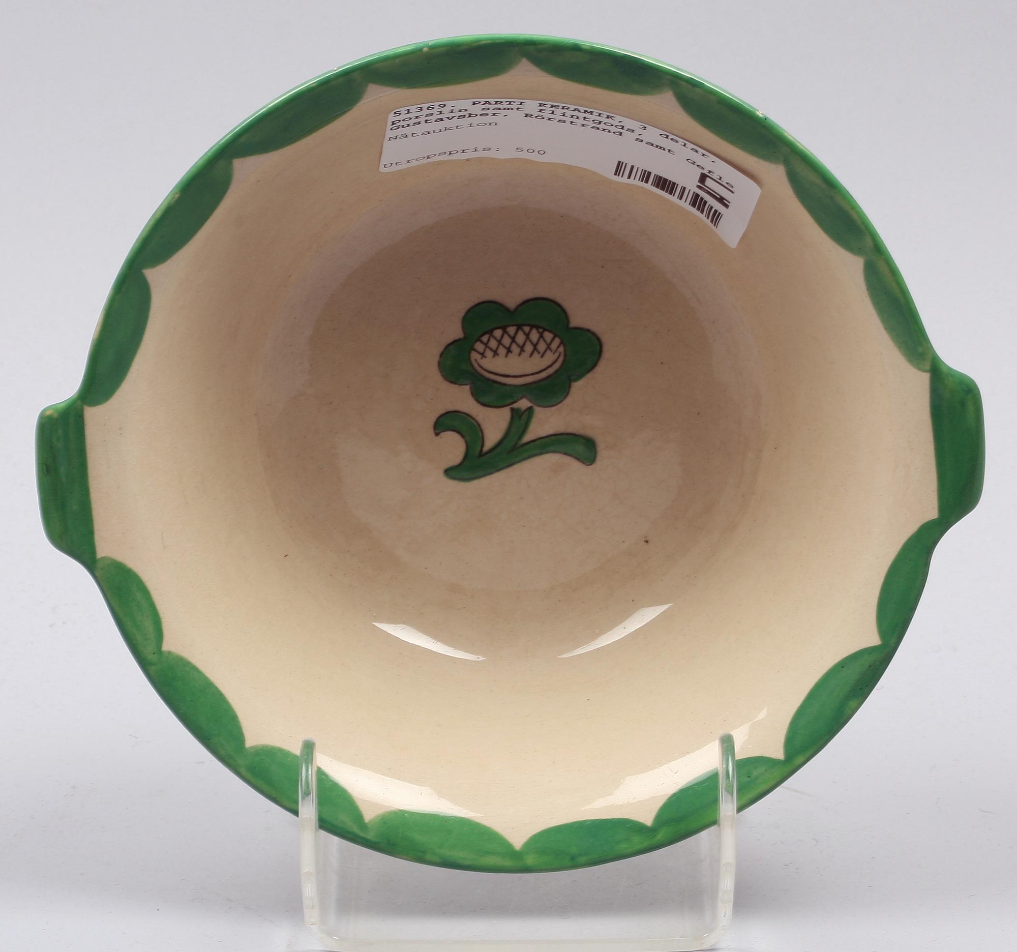 PARTI KERAMIK, 3 delar, porslin samt flintgods, Gustavsberg, Rörstrand samt Gefle.