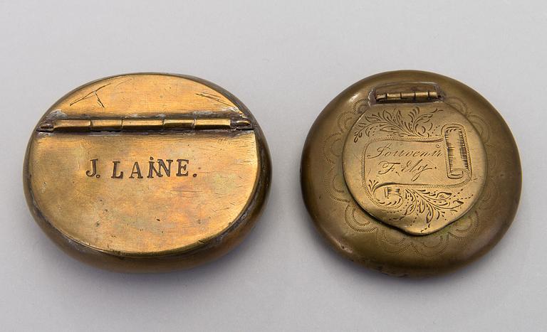 Ten 19th century snuff boxes, one from the 18th century. Sweden, Finland, Holland.