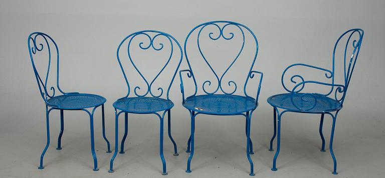 PUUTARHAKALUSTO, 5 osaa, siniseksi maalattua metallia, 1900-luku.