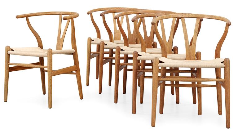 HANS J WEGNER, "Y-stolen", 6 st, Carl Hansen & Son, Danmark 1950-60-tal.