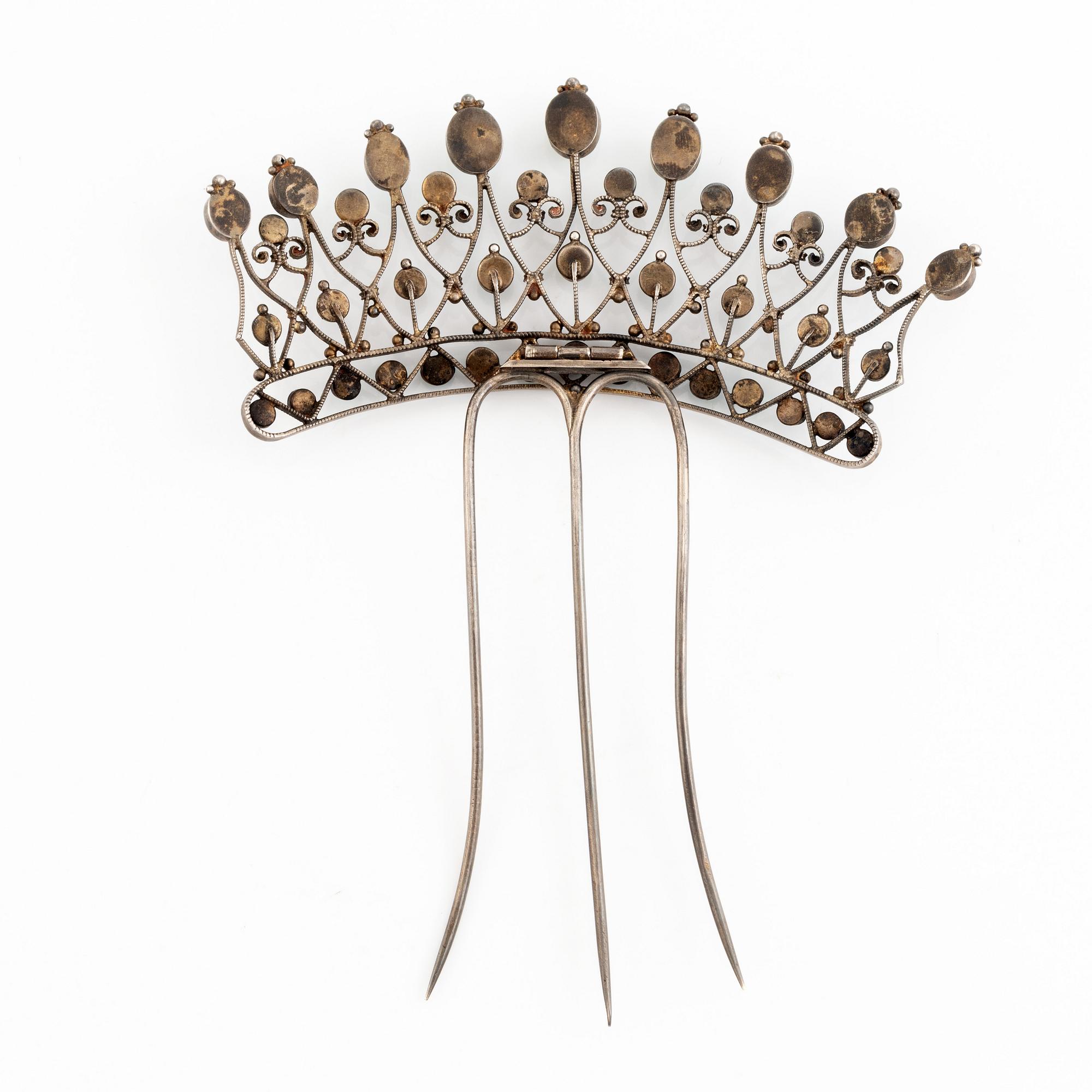 Hair comb silver and turquoise, ca 1870's.