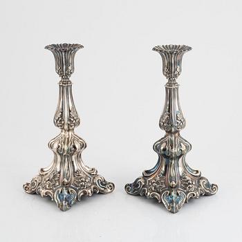 A pair of silver plated candelabra, late 19th Century.
