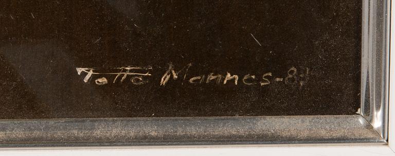 Totte Mannes, oil and collage on board, signed and dated -83.