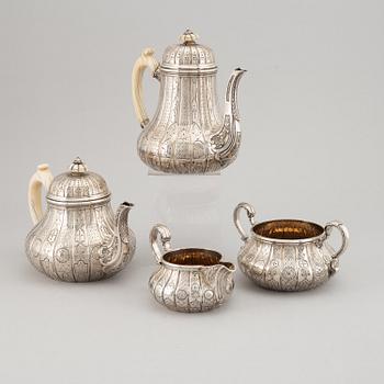 An English 19th century silver coffee- and tea- service, mark of Robert Garrard I, London 1857-1859.