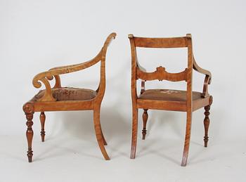 KARMSTOLAR, ett par, senempire, 1800-talets mitt.