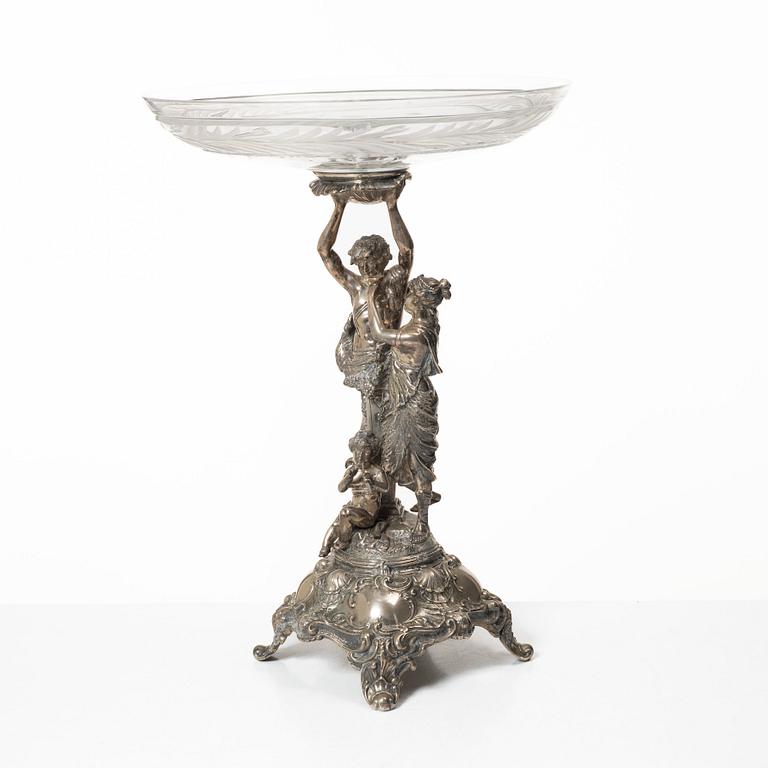 A silver and glass Rococo style centerpiece, Lale Silverware & Co Ltd, Istanbul, Turkey, 20th century.