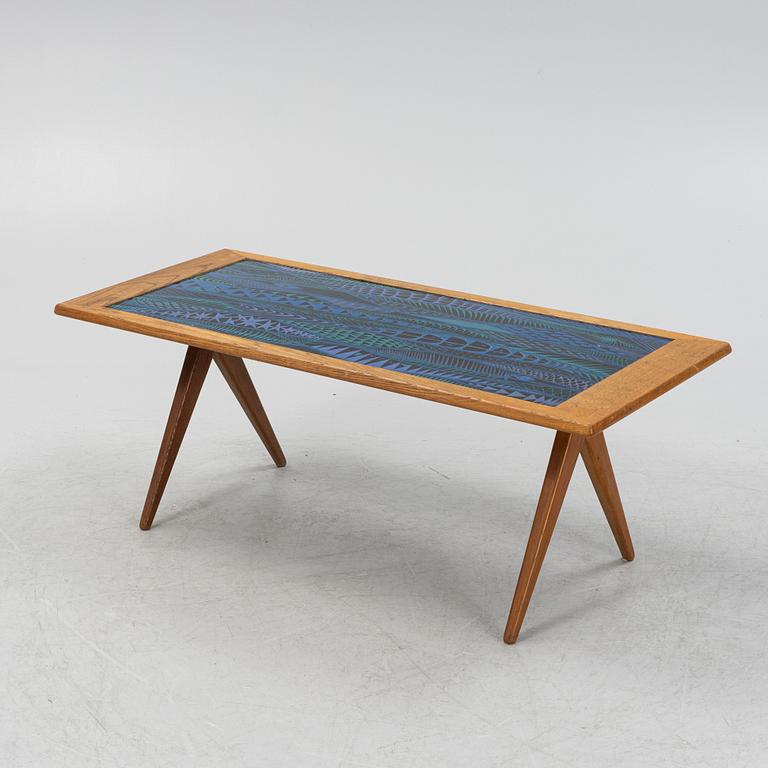 Stig Lindberg & David Rosén, an oak and enamel coffee table from Nordiska Kompaniet and Gustavsberg, 1950's.