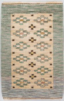 A CARPET, "Skissmattan", knotted pile, ca 159,5 x 101,5 cm, signed MMF.