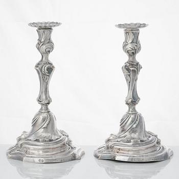 Four Swedish Rococo silver candlesticks, mark of Arvid Floberg, Stockholm 1768 and 1779.