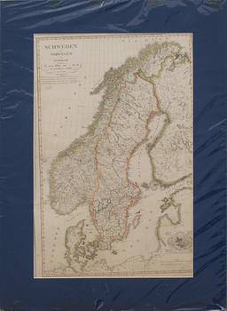 KARTA, "Schweden und Norgwegen auch Daenmark" Justus Perthes, 1824.