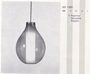 Carl Fagerlund, taklampa, "Droppe", modell "RD 1390", Orrefors, 1950-60-tal.