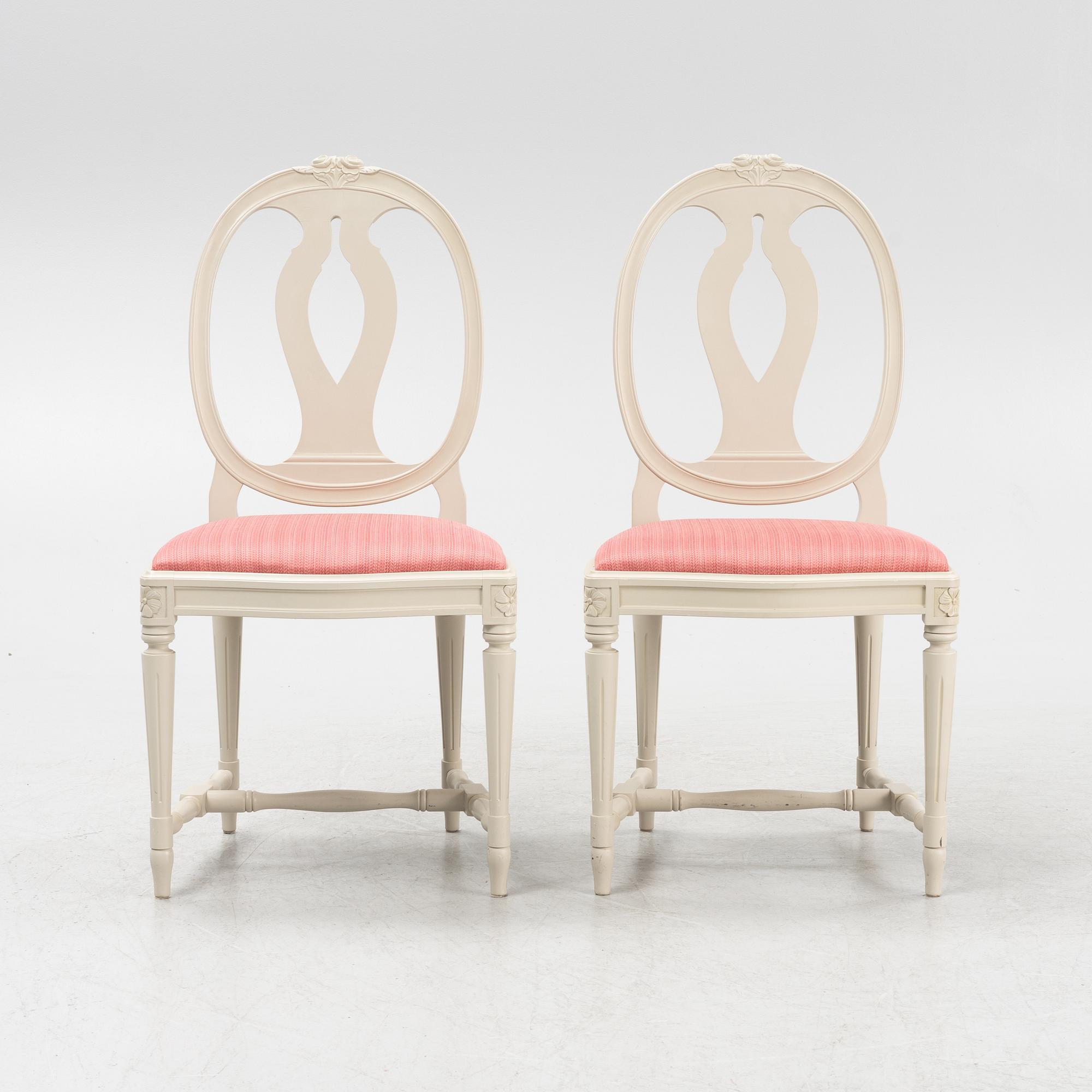 A Gustavian style table with four chairs, second half of the 20th century.