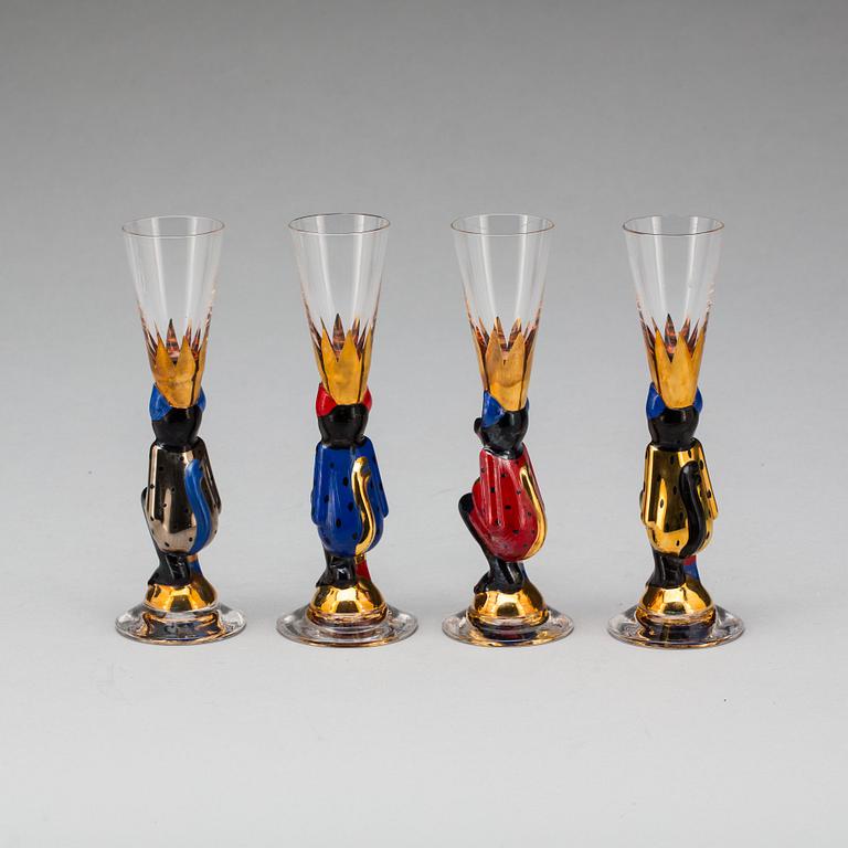 SNAPSGLAS, 4 st. Design Gunnar Cyrén ur Nobelservisen. Orrefors.