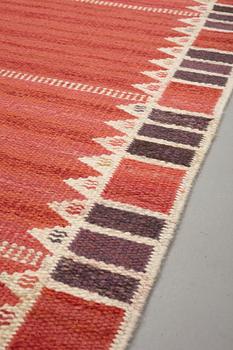 Barbro Nilsson, A CARPET, "Salerno kallröd med enkel bård", flat weave, ca 217 x 149,5 cm, signed AB MMF BN.
