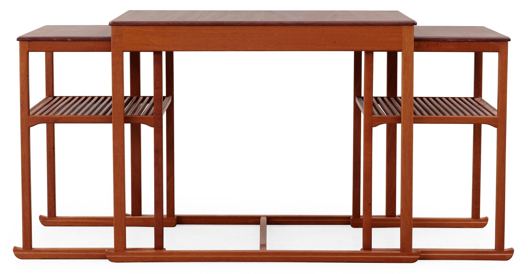 A Carl Malmsten teak set of occasional tables, manufactured by Åfors Möbelfabriks AB, Sweden.