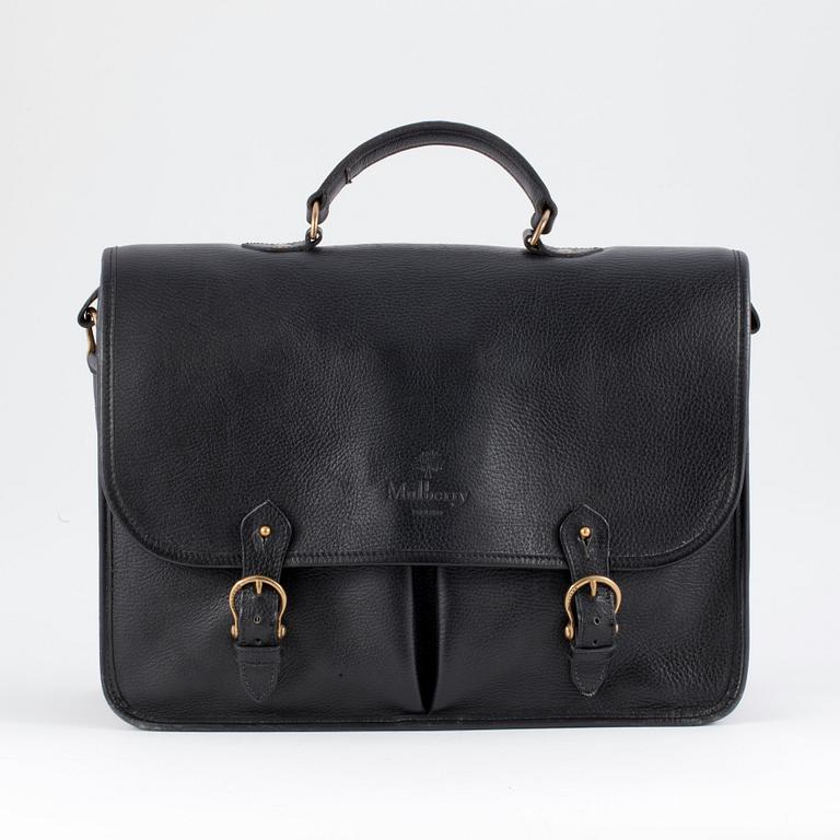 MULBERRY, a black grosgain leather briefcase.