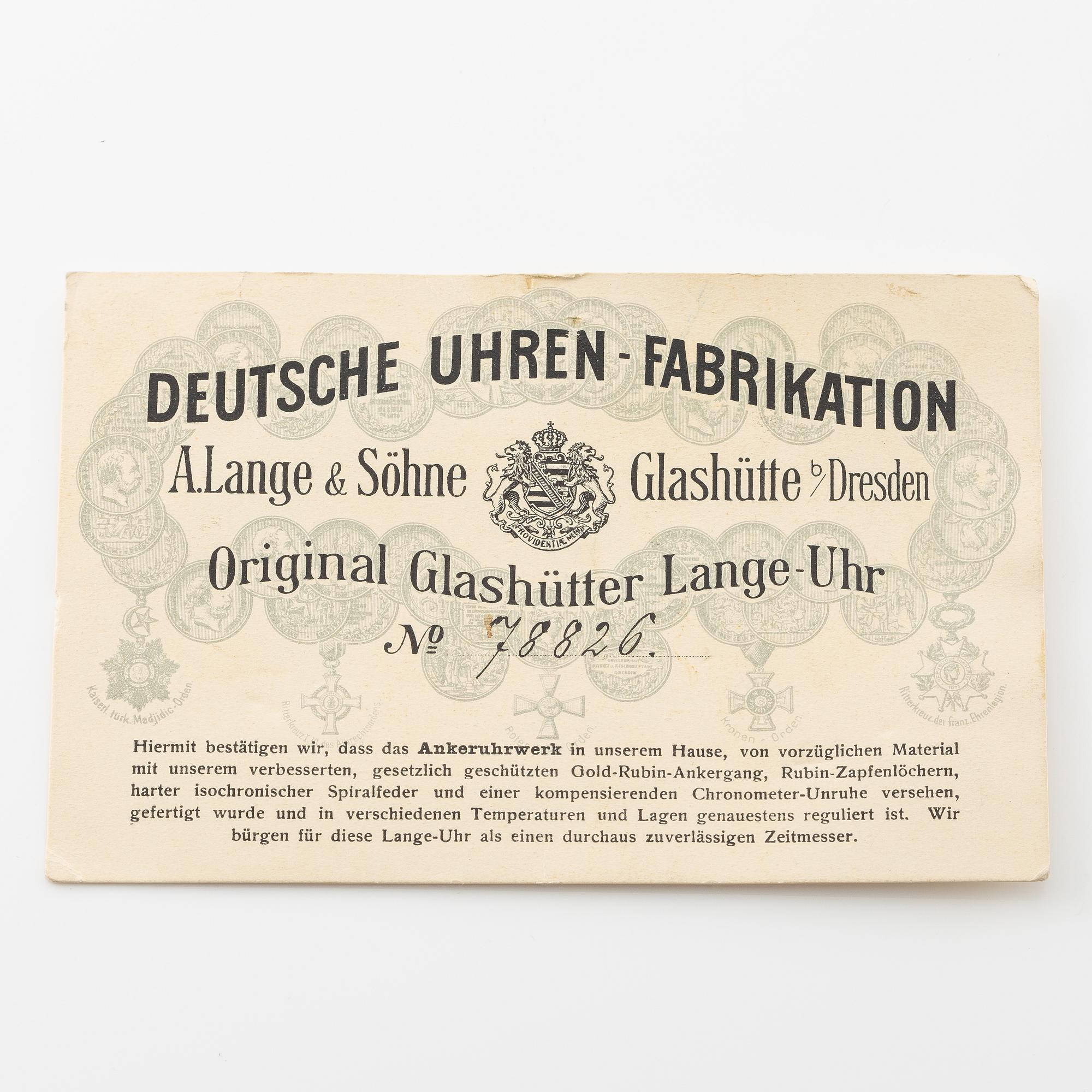 A. Lange & Söhne, Deutsche Uhrenfabrikation Glashütte, hunter, ca 1920.