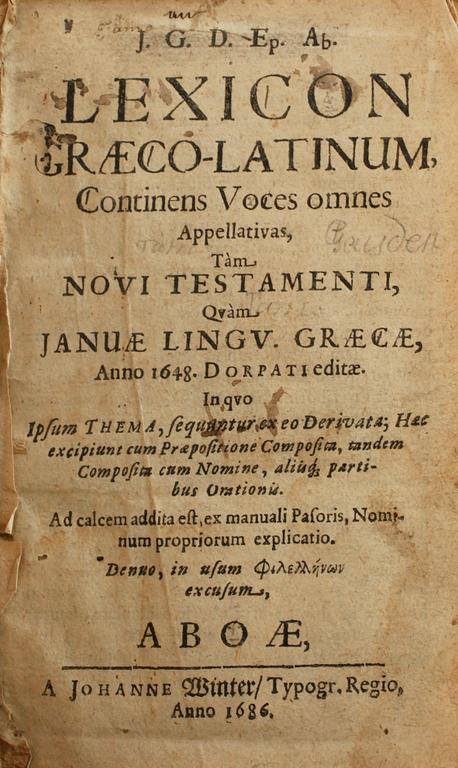 A lexikon by Johannes Gezelius, printed 1686.