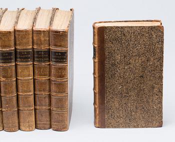 BOK, 6 volymer, "De Hollandsche Spextator", 12 delar i 6 vol.Hermanus Uytwerf, Amsterdam,1731-1735.