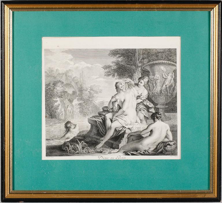 KOPPARSTICK, 2 st, efter Jeurat och Bassan, 1700-tal.
