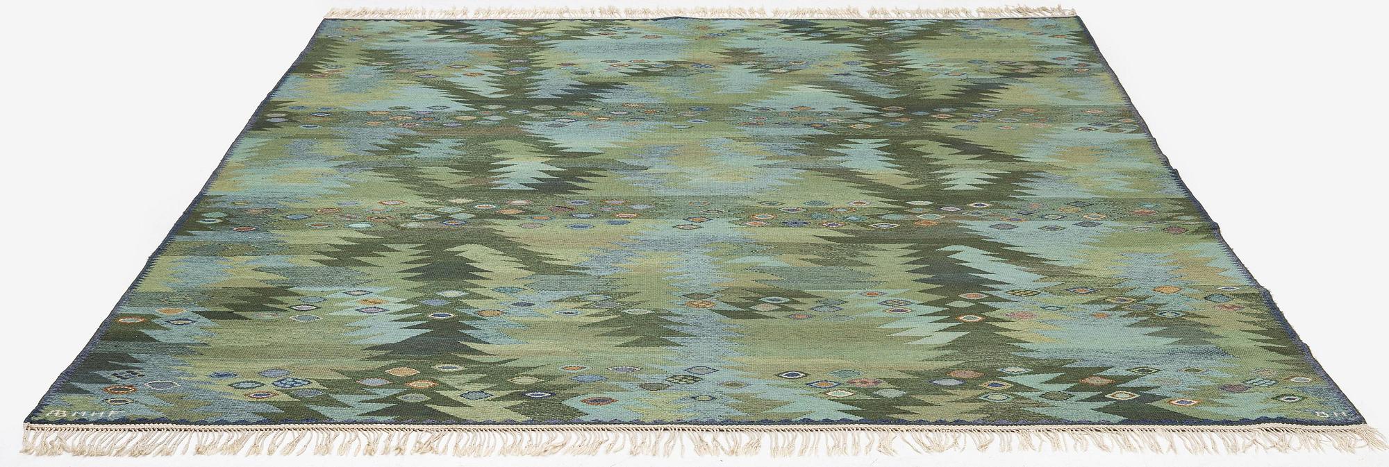 Barbro Nilsson, a 'Tånga blå',  tapestry weave carpet, c. 345 x 277 cm, signed AB MMF BN.