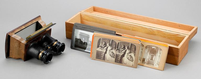 STEREOSKOP samt BILDER, s.k. stereoviewer, Brewster Type 3D, 1800-talets andra hälft.