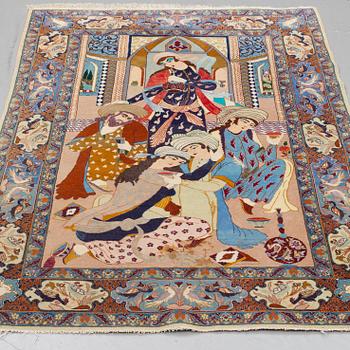 MATTA, Old figural Isfahan, part silk ca 160 x 101 cm.