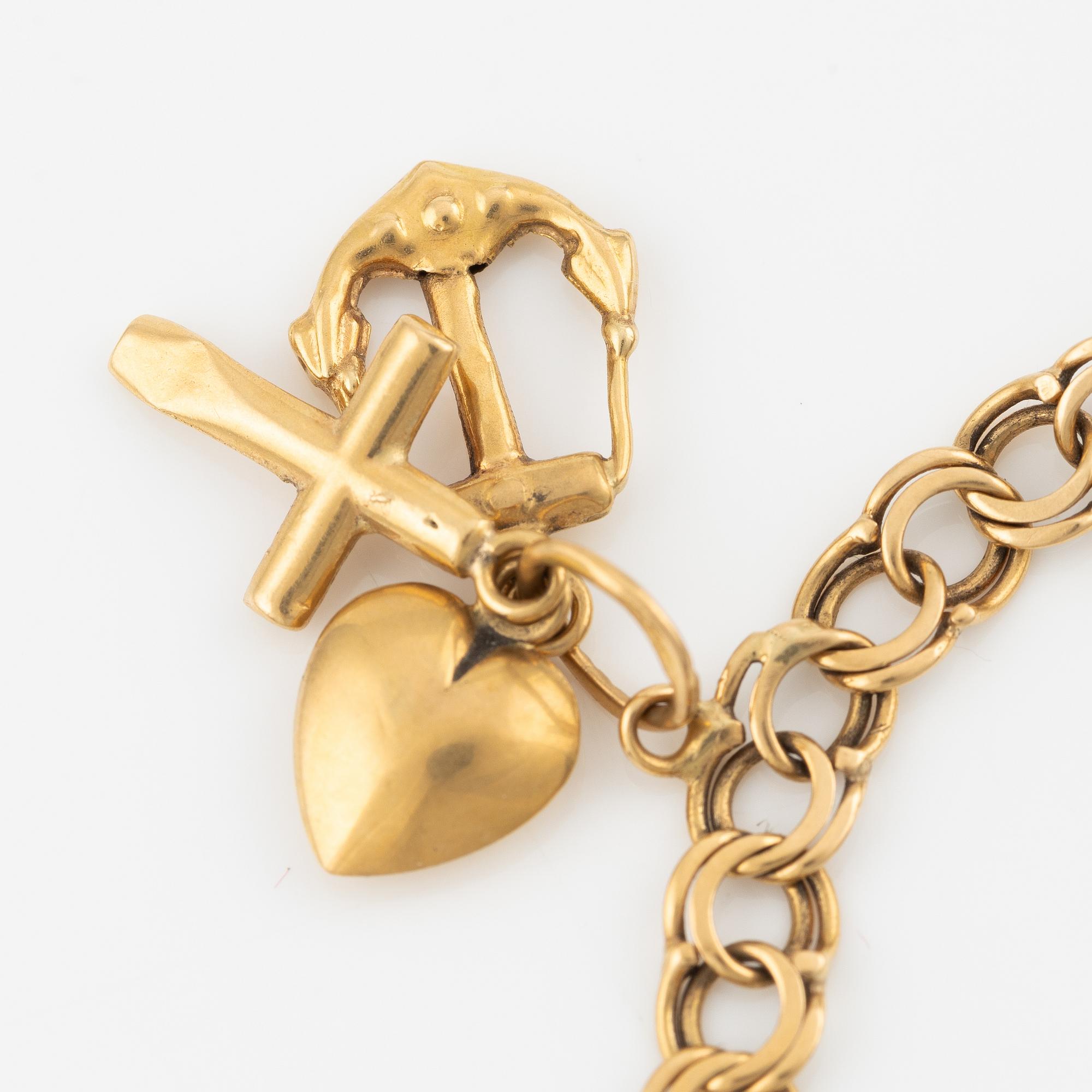 Armband, 18K guld, med berlocker.