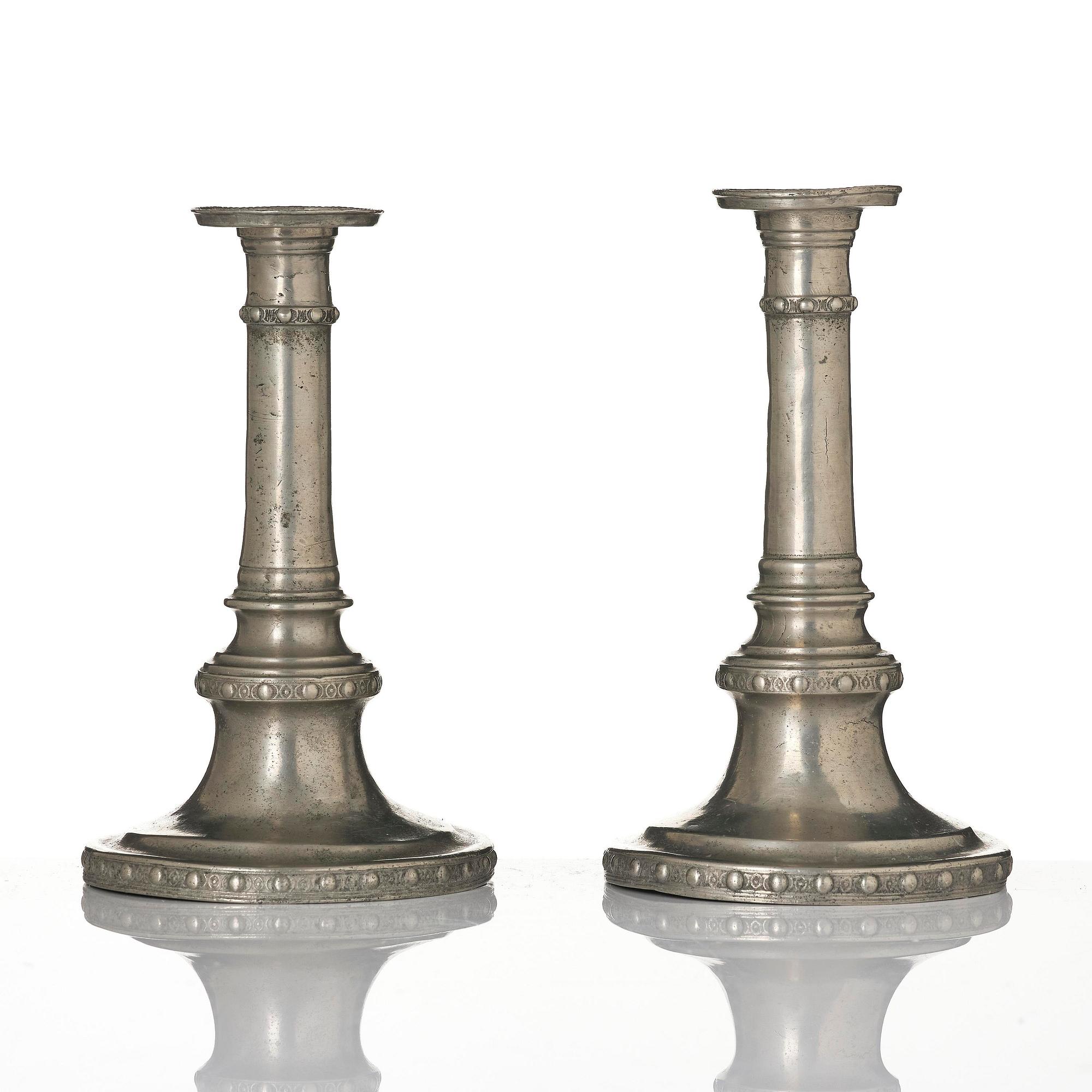 A pair of Gustavian pewter candlesticks by M. Moberg, Jönköping 1786.