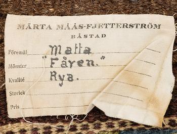 MÄRTA MÅÅS-FJETTERSTRÖM, MATTO, "Fåren", knotted pile, ca 68,5 x 48 cm, signed MMF.