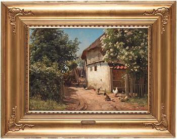 Peder Mork Mönsted, Country yard with pecking hens.