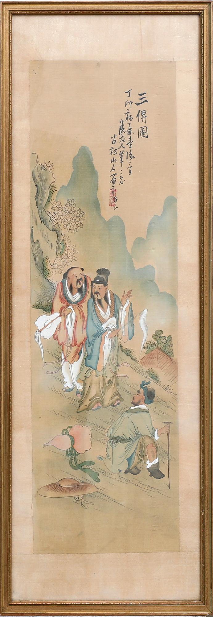Shanghai School, 3 pieces, first half of the 20th century, Landscape with Figures.