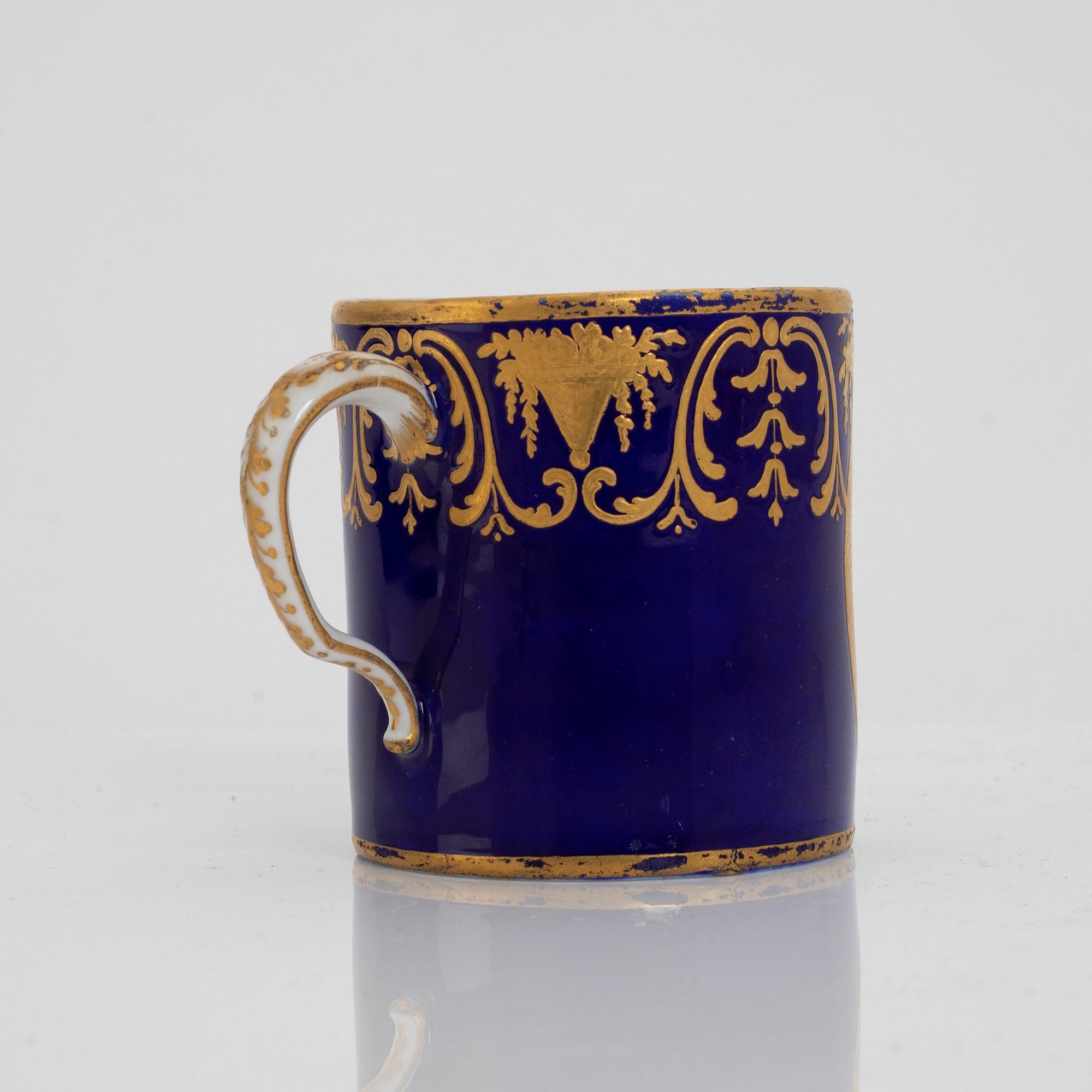 A Sèvres porcelain cup and sacuer, probably 1770's.
