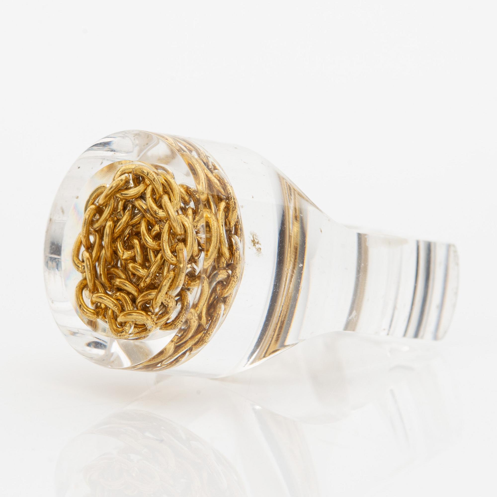 Siv Lagerström, three rings and cufflinks, acrylic plastic, 1970s.
