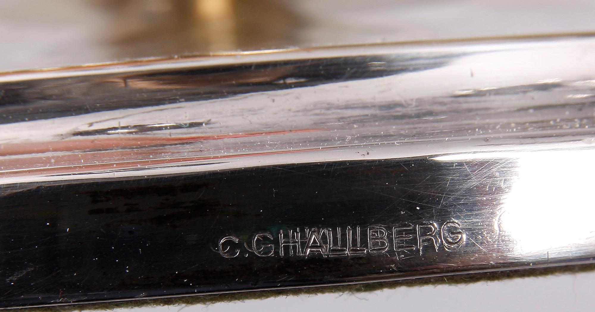 KANDELABRAR, ett par, nysilver, CG Hallberg, 1900-talets mitt.