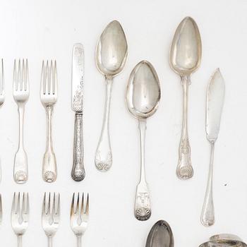 Cutlery, 30 pieces, silver, England and Sweden, including John Walton, Newcastle 1836.