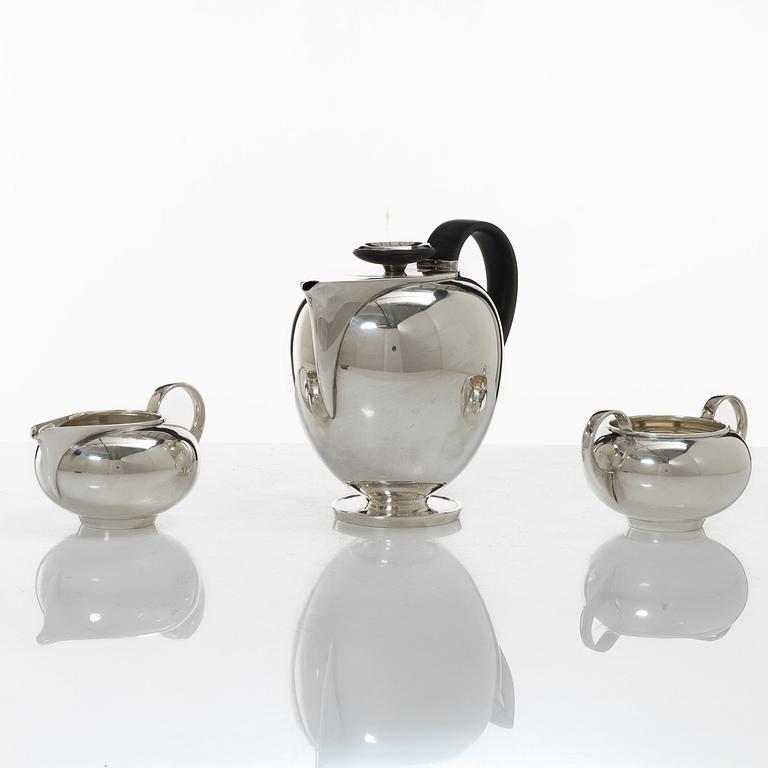 Kaffeservis, tre delar, sterling silver, design Harry Sørby, firma David Andersen, Norge.