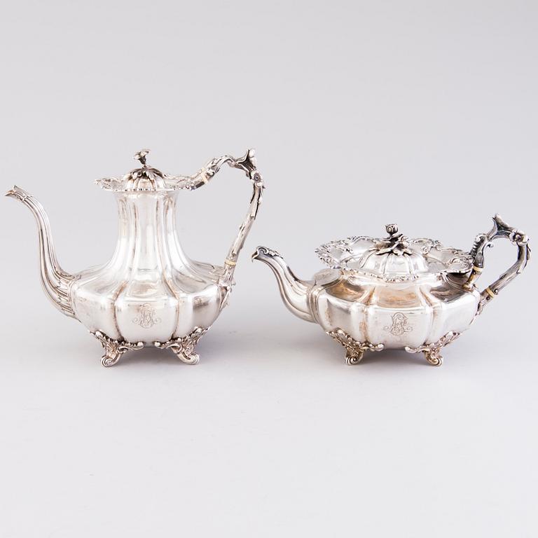 A Russian five-piece tea and coffee set by Carl Johann Tegelsten, Saint Petersburg 1841-44.