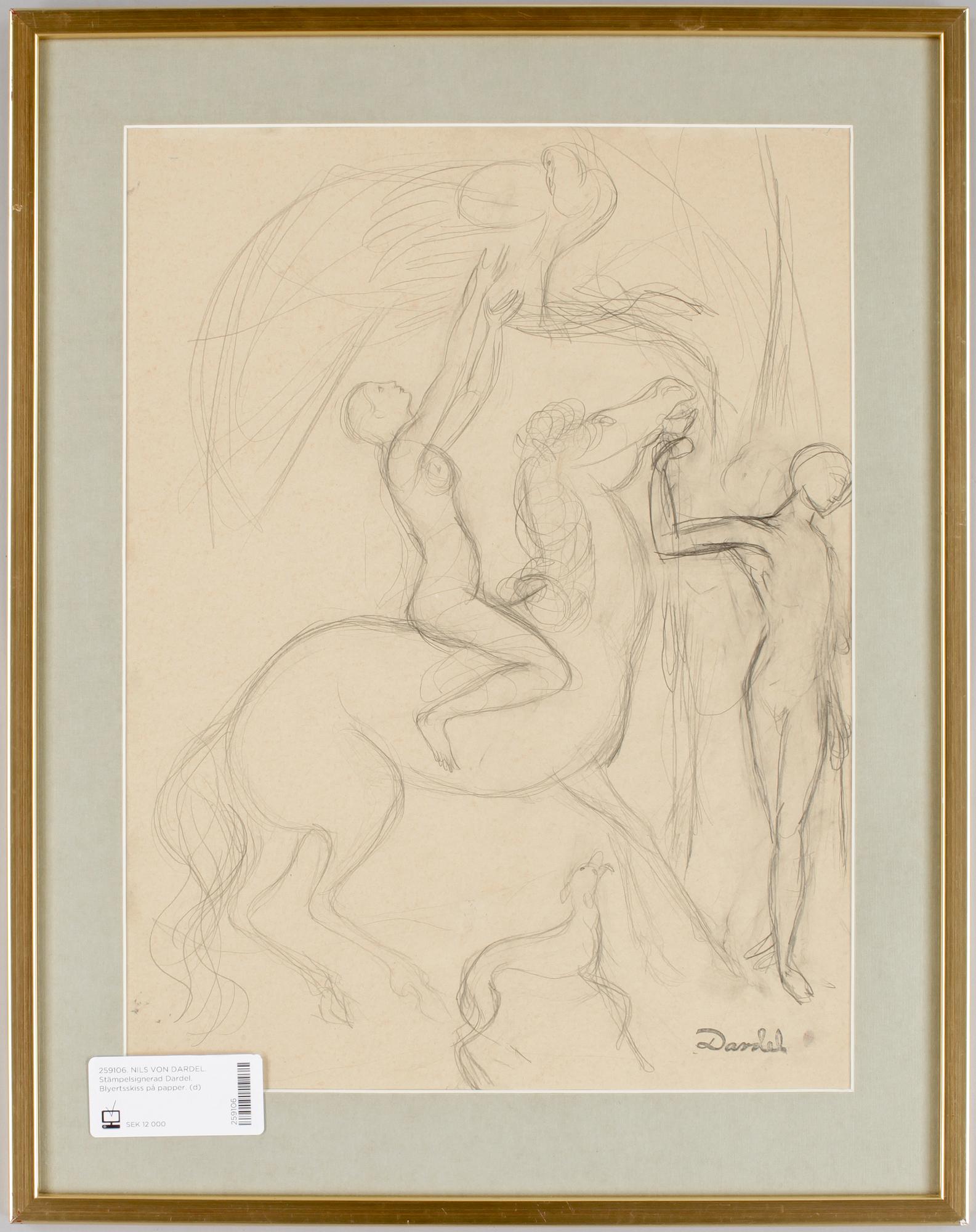 NILS VON DARDEL. Stämpelsignerad Dardel. Blyertsskiss på papper.