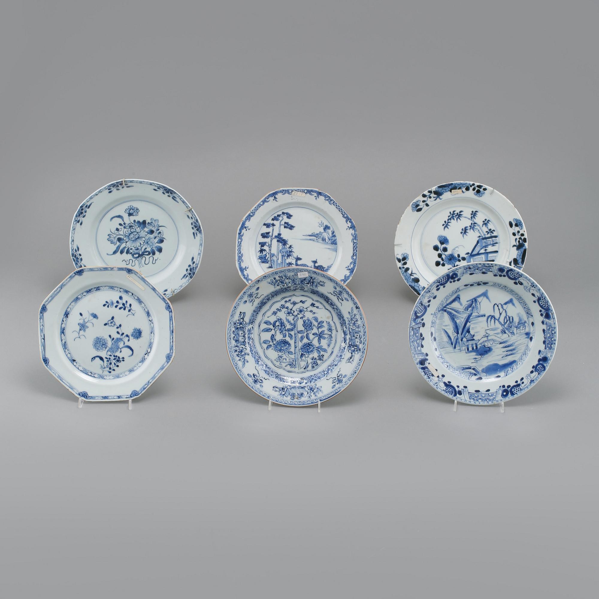 TALLRIKAR, 6 st, porslin, Kina, 1700-tal.