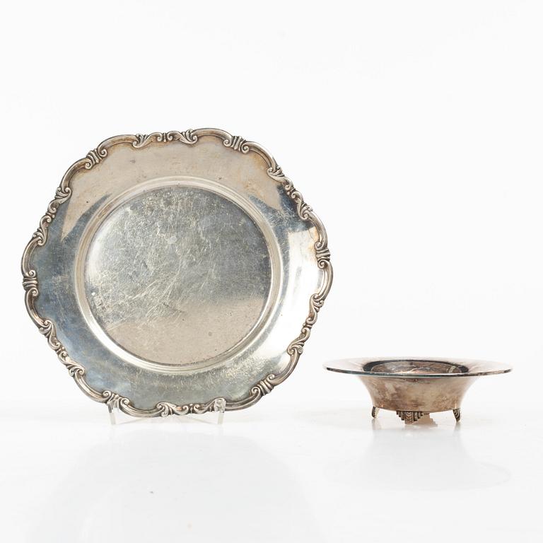 Bowl and dish, silver, Norway, first half of the 20th century.