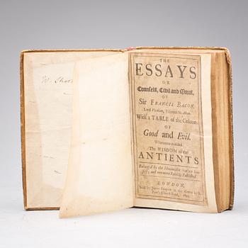 BOK, The essays, or councils, civil and moral, of Sir Francis Bacon..." Av Sir Francis Bacon, London, 1691.