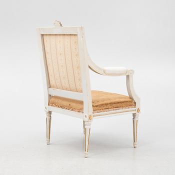 A Gustavian open armchair, Stockholm, late 18th century.