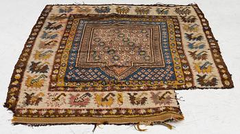 An antique Monastir prayer rug fragment , Ottoman Empire, c 133 x 106 cm.