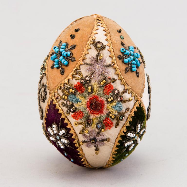 DECORATIVE EGG, fabric, Russia, circa 1900.