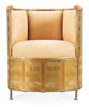 A Mats Theselius 'El Dorado' birch, brass and leather armchair, Källemo, Sweden, limited edition.