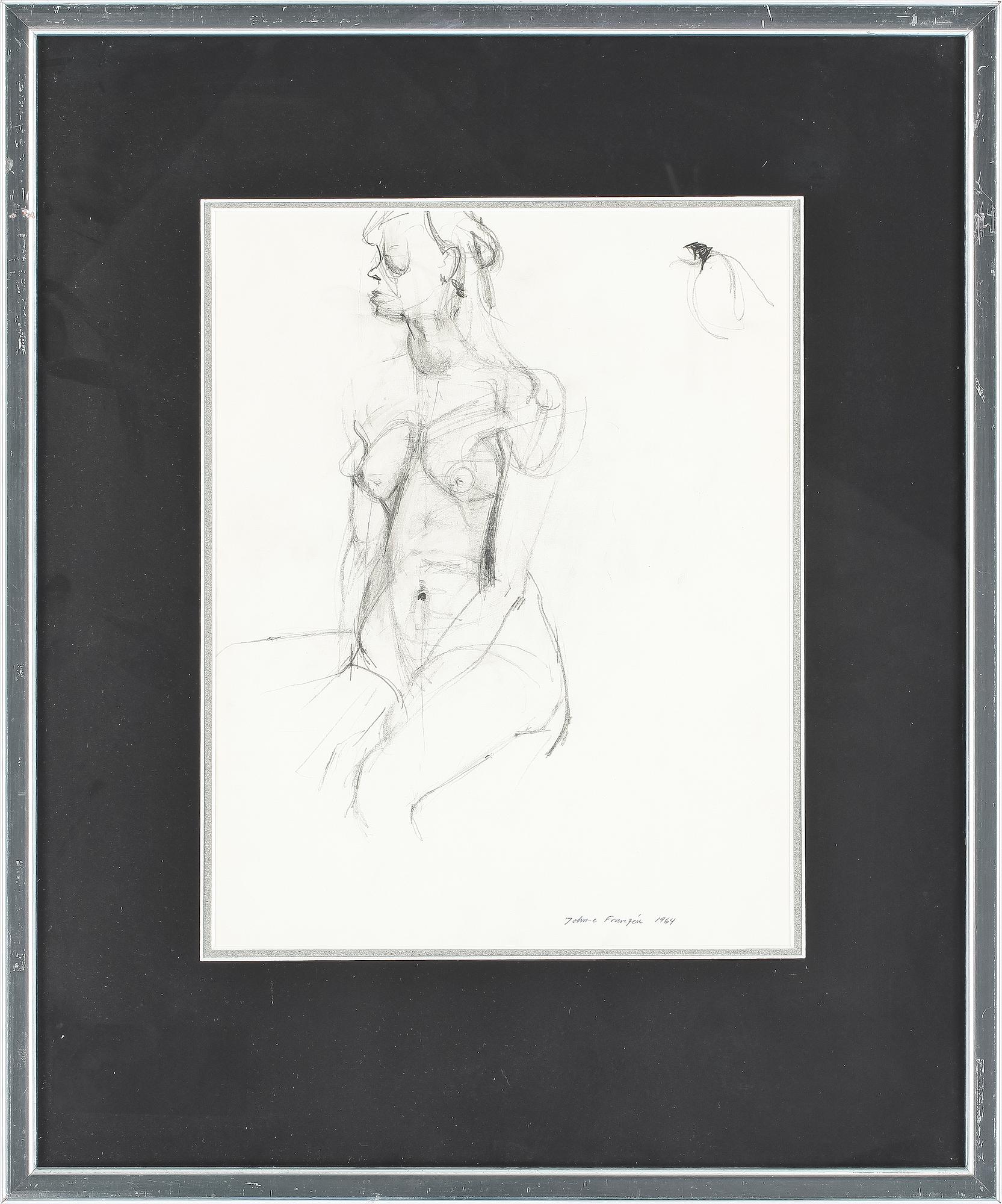 JOHN-E FRANZÉN, blyertsteckning, signerad John-E Franzén och daterad 1964.