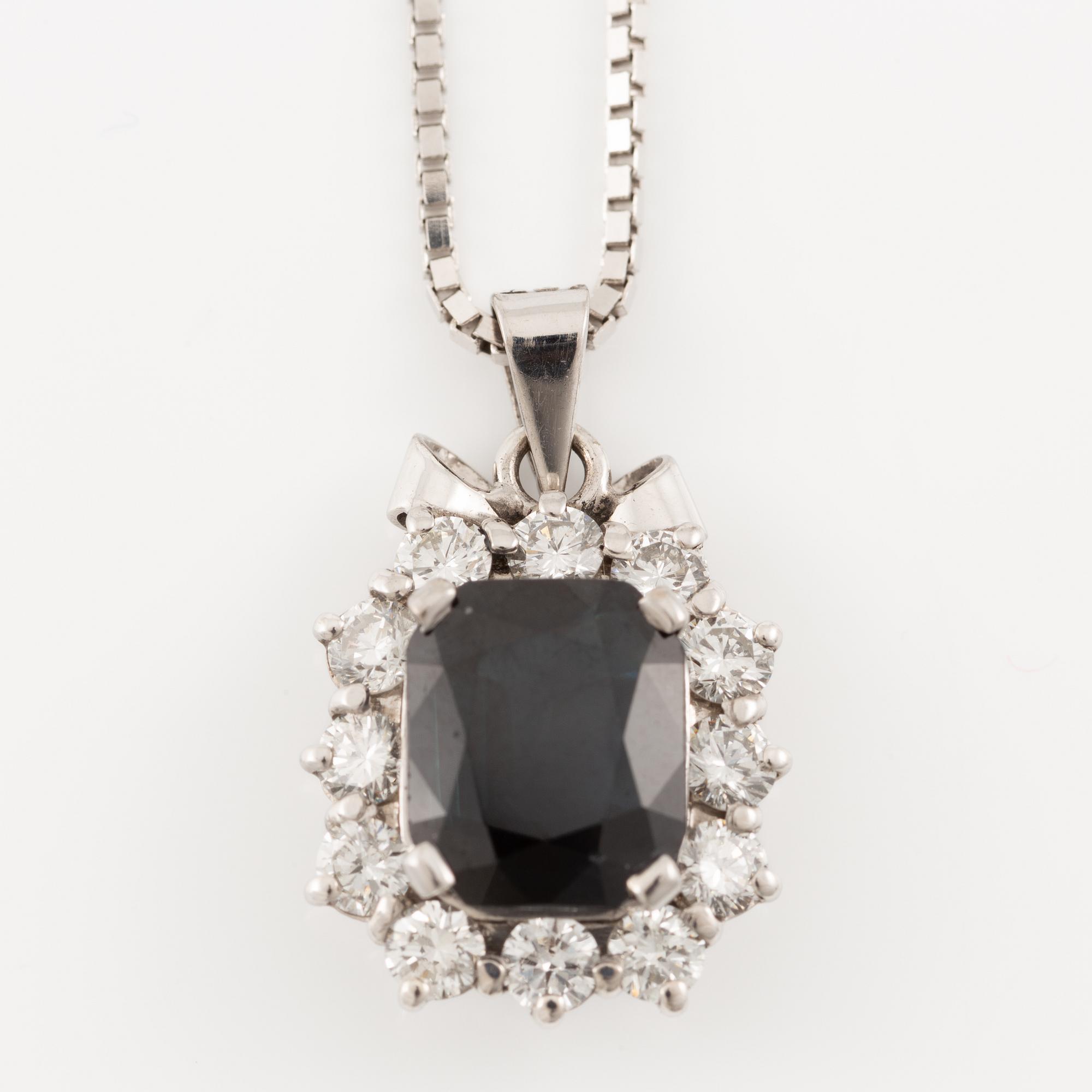 Pendant, Lennart Magnusson, 18K white gold with dark sapphire and brilliant-cut diamonds, chain included.