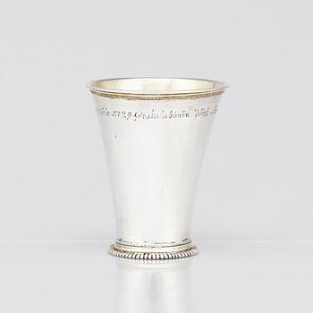 A Swedish 18th century parcel-gilt silver beaker, mark of Abraham Wirgman, Göteborg, 1722.