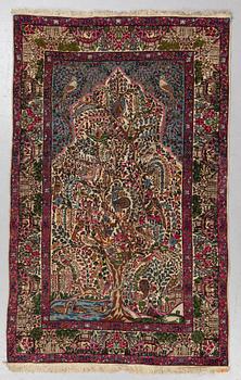 A rug, semi-antique Kerman, figural, ca 220 x 139 cm.